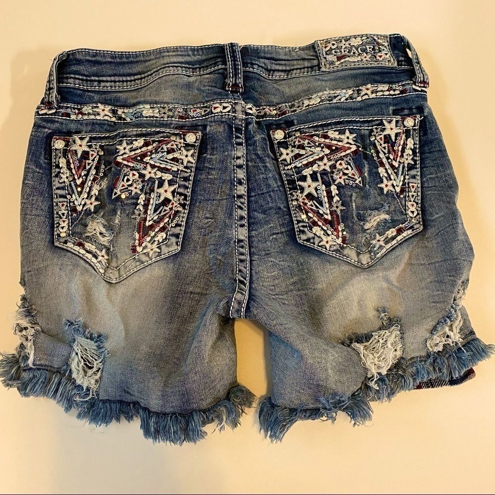 Grace Easy Fit Patriotic Americana Distress Shorts
